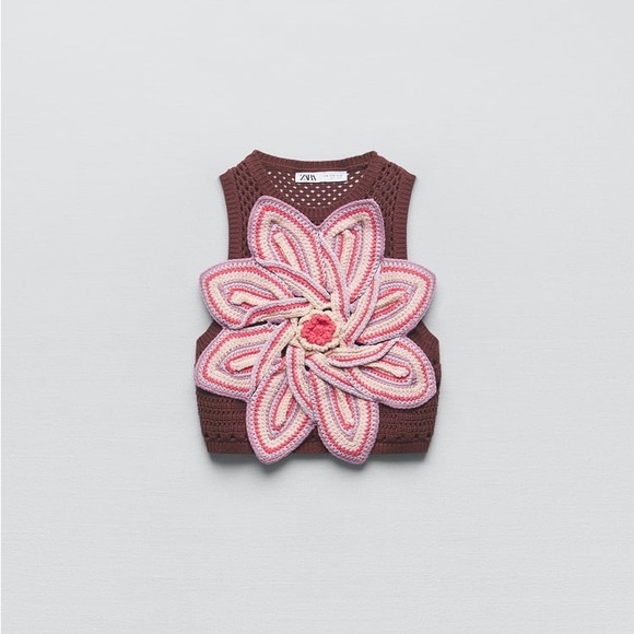 Zara Flower Crochet Knit Crop Top - Picture 15 of 17
